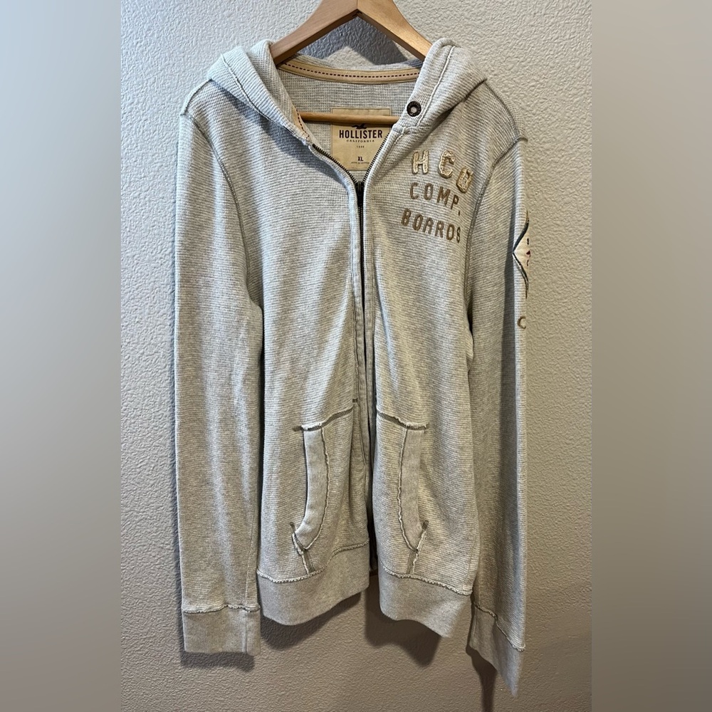 Hollister Vintage Y2K Cotton Waffle Knit Full Zip Hoodie Patchwork Surf XL